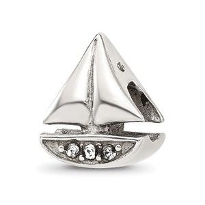 925 Sterling Silver Travel Theme Reflections Swarovski Crystal Sailboat Bead